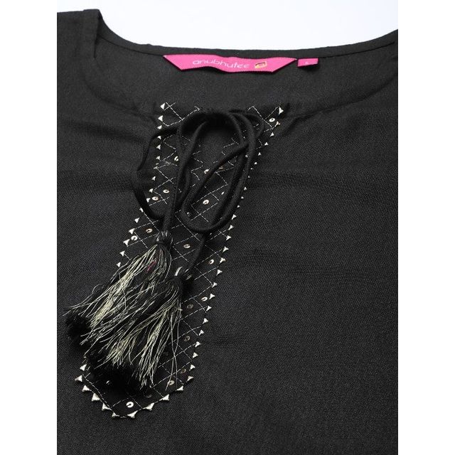 Anubhutee Women's Gotta Patti Dori Tassel Kurta Set with Trousers | Black - S