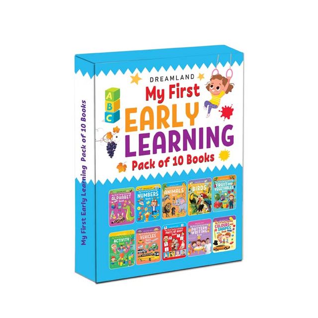Dreamland My First Early Learning - Gift Pack of 10 Books - Alphabet, Numbers, Animals, Birds, Fruit and Vegetables, Vehicles, Parts of the Body, Colours and Shapes, Pattern Writing, Activity, 160 Pages