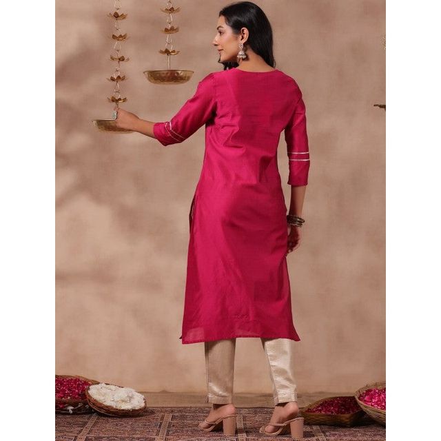 Anubhutee Women's Ethnic Straight Silk Blend Kurta | Fuchsia Pink - S