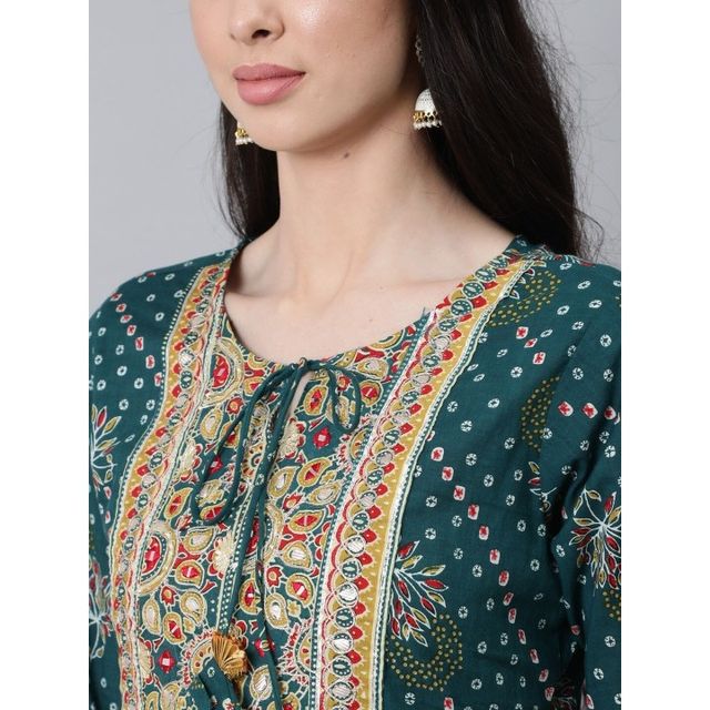 Anubhutee Women's Ethnic Motifs Printed Cotton Kurta with Trousers & Dupatta | Teal - L