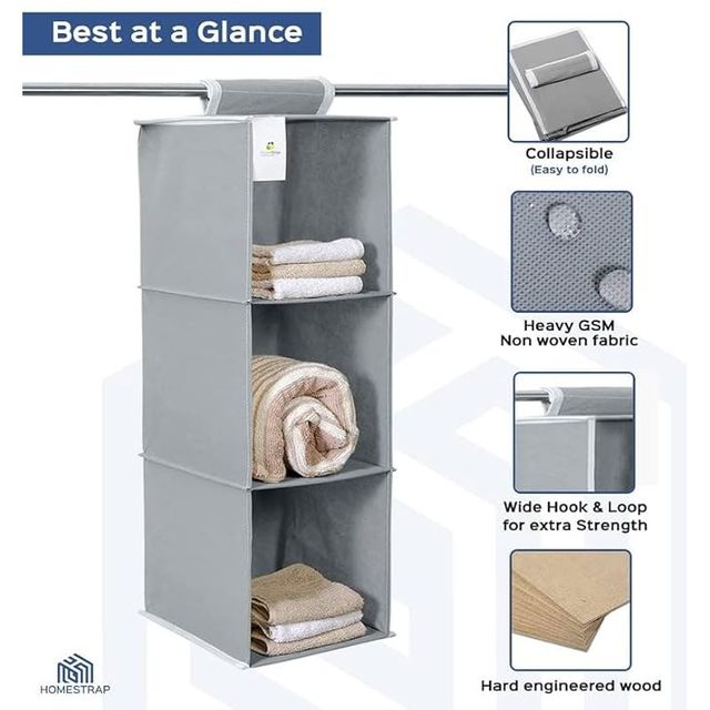 Hometrap 3 Compartment Hanging Shelf | Grey
