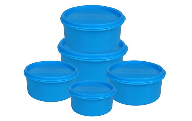 Princeware Store Fresh Round Container Set of 5 Pcs | 100 ml+225 ml+375 ml+650 ml+1.125 L Blue