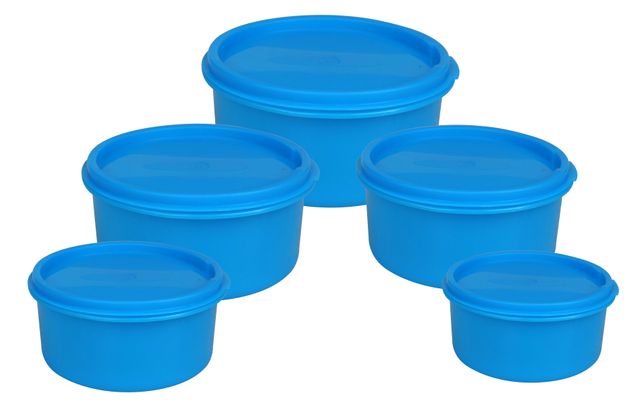 Princeware Store Fresh Round Container Set of 5 Pcs | 100 ml+225 ml+375 ml+650 ml+1.125 L Blue