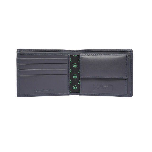 United Colors Of Benetton Men's Logo Genuine Leather Global Coin Wallet | Navy - Free Size