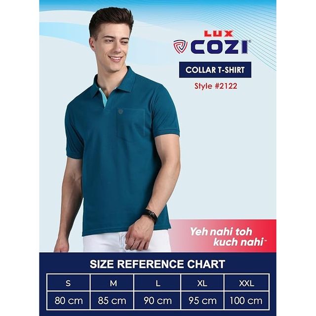 Lux Cozi Men's Solid Cotton Polo T-shirt with Pocket | Grey Melange - L