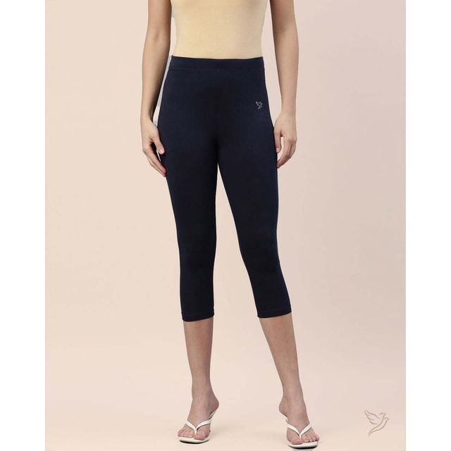 Twin Birds Women's Cotton Capri Legging | 1501 | Navy Classic - S