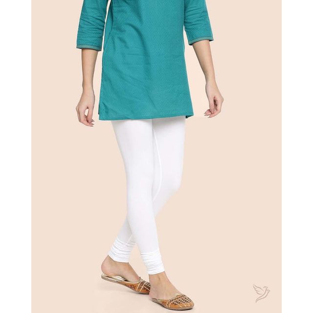 Twin Birds Women's Viscose Churidar Legging | 1503V | White Plus - M