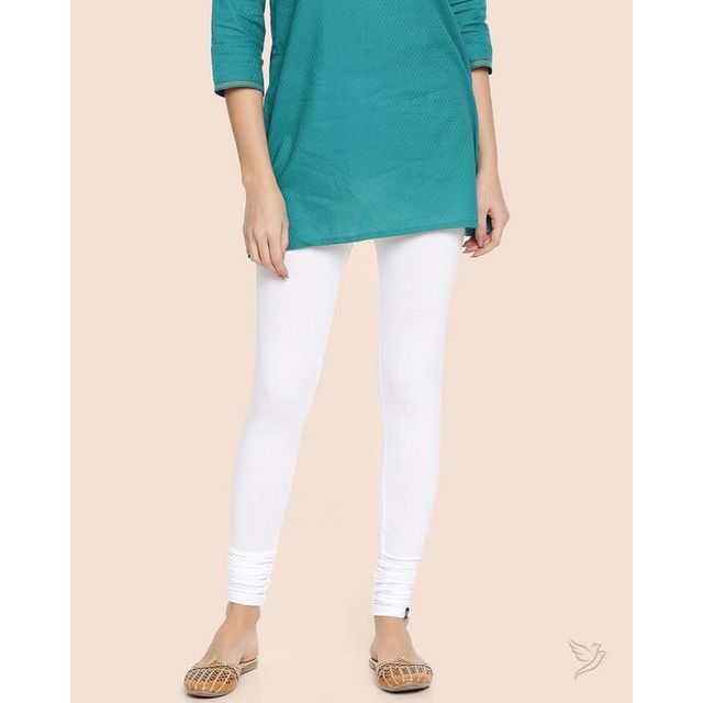 Twin Birds Women's Viscose Churidar Legging | 1503V | White Plus - M