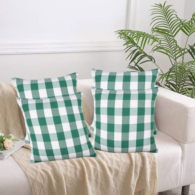 Lushomes Cotton Cushion Covers - Green White Checks | 18 x 18 inch | 4 pcs