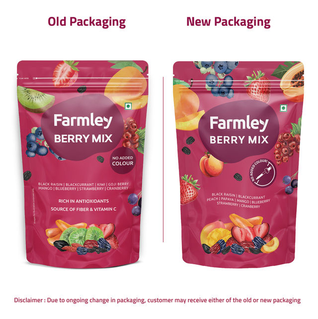 Farmley Mix Dried Berries- Cranberries, Blueberries, Strawberries, Black Raisins, Peach & More 200 g X 2 Combo