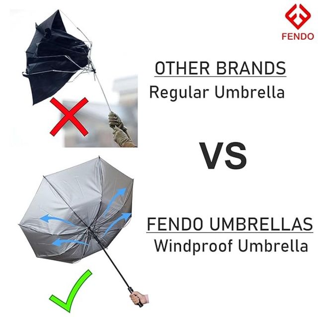 Fendo Black 2 Fold Polyester Umbrella - 21 inch