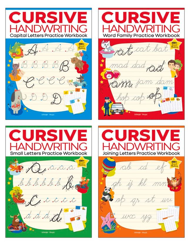 Cursive Handwriting Word Family Level 1 Practice Workbooks for Children (Set of 4 Books)