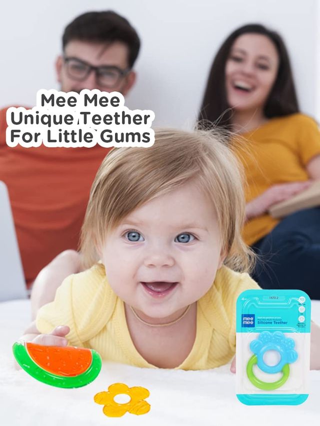 Mee Mee Multi - Textured Silicone Teether For Kids | Blue and Green