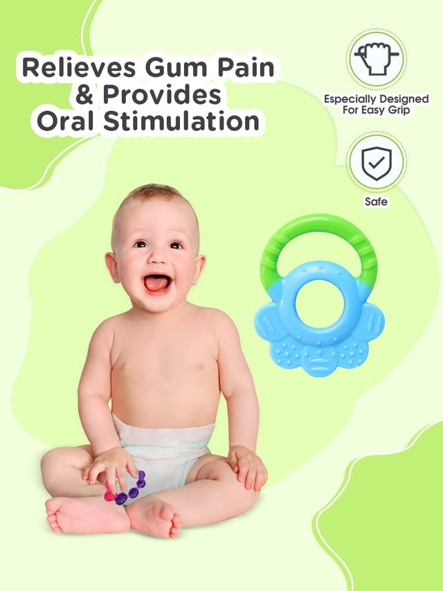 Mee Mee Multi - Textured Silicone Teether For Kids | Blue and Green