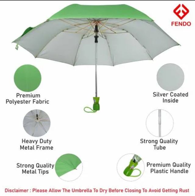 Fendo Black 2 Fold Polyester Umbrella - 21 inch