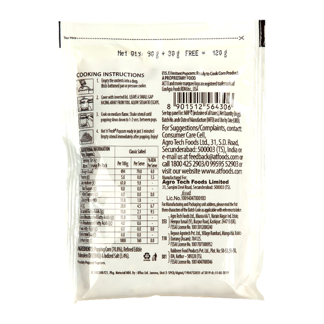ACT II Instant Popcorn | Classic Salted | Family Pack 120 g Combo