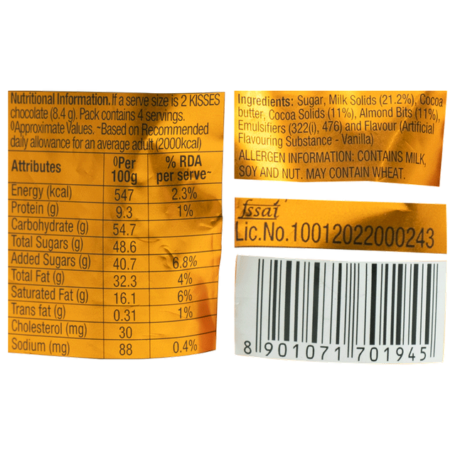 Hershey'S Kisses With Almonds Chocolate Share Bag 33 g Combo