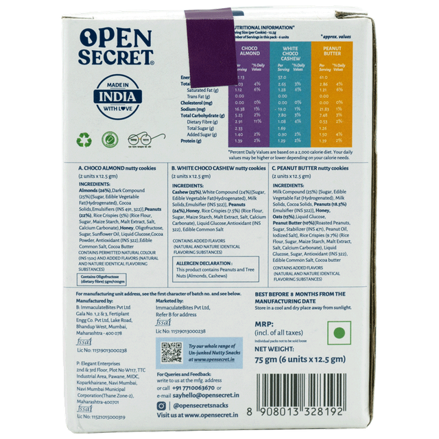 Open Secret Zero Maida Assorted Chocolate Cookies | Pack of 6 | Healthy Snacks, High Protein Snack