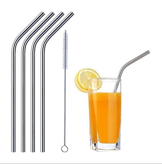 New Dawn Set of 8 SS 304 Stainless Steel Straw Food Grade Reusable with Straw Cleaning Brush