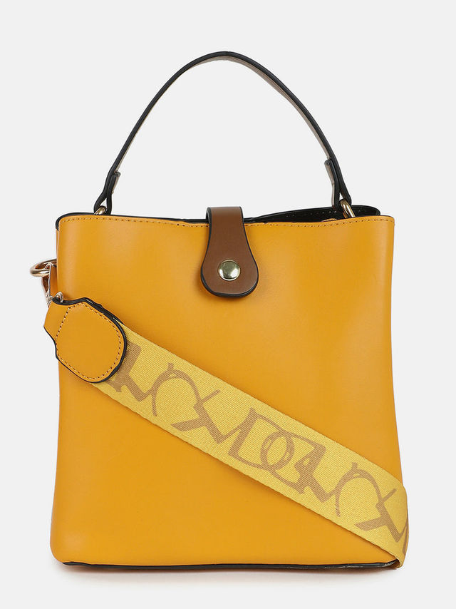 Haute Sauce Women's Solid PU 1.5 L Handheld Bag | Yellow - One Size