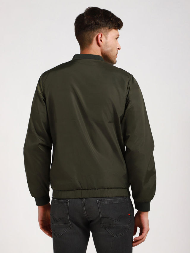 Dennis Lingo Men's Rib Collar Regular Fit Solid Green Jacket | Dlmjkw23022 - Gn | L