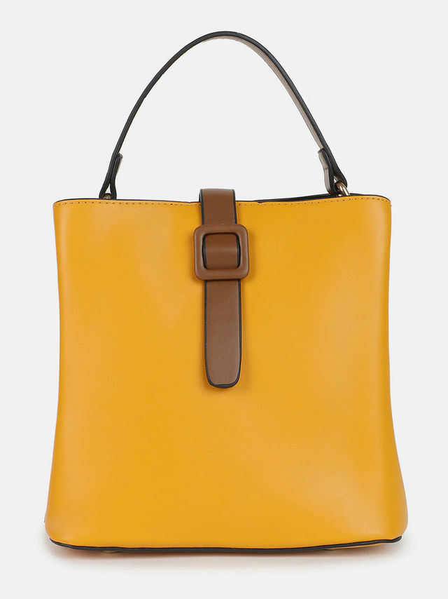 Haute Sauce Women's Solid PU 1.5 L Handheld Bag | Yellow - One Size