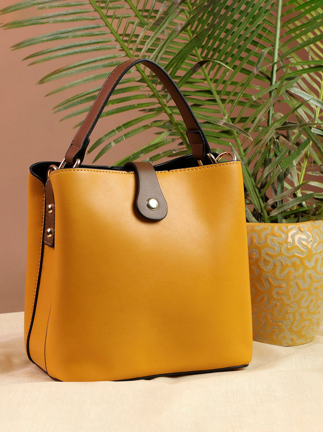 Haute Sauce Women's Solid PU 1.5 L Handheld Bag | Yellow - One Size