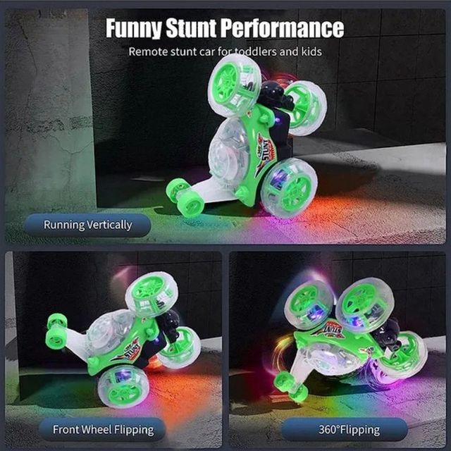 Fablue Rotating Rolling Remote Control Car for Kids - 360 Degree Rotating Car Toy for Kids - Green