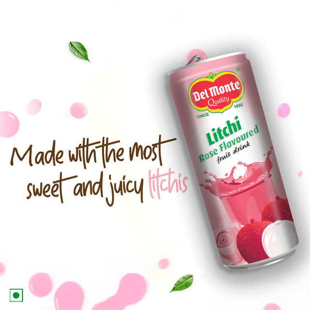 Del Monte Litchi Rose Drink  Juicy Litchis, Subtle Rose, the Perfect Mixer for Cocktails & Mocktails
