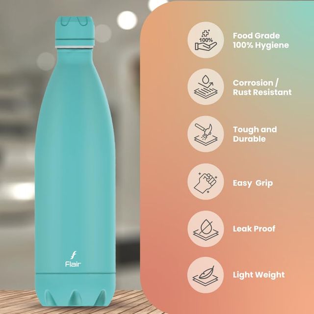 Flair Pastel Blue Double Wall Vacuum Insulated Stainless Steel Flask, 1000 Ml