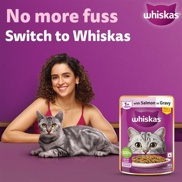 Whiskas Adult Salmon in Gravy Wet Cat Food, 80g,Pack of 2