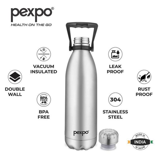 Pexpo 24 Hrs Hot And Cold Water Bottle With Jute-Bag Vacuum Insulated Electro Flask - 1800 ml