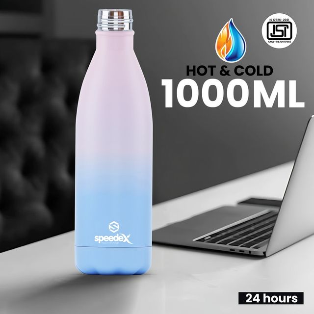 Speedex Milo Vacuum Insulated 24 Hrs Hot & Cold Thermosteel Water Bottle |1000 ml | Dual Pink Blue