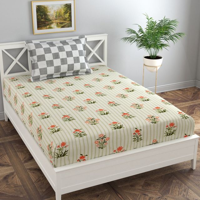 Florida Flyn Bedsheet for Single Size Bed Pillow Covers & Made of Poly-Cotton