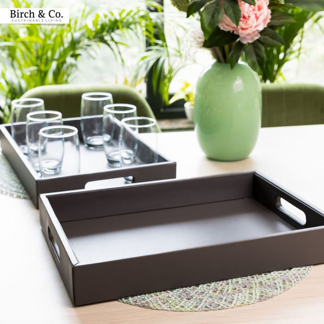 Birch & Co. Leather Serving Tray - Grey With Four Free Matching Coasters