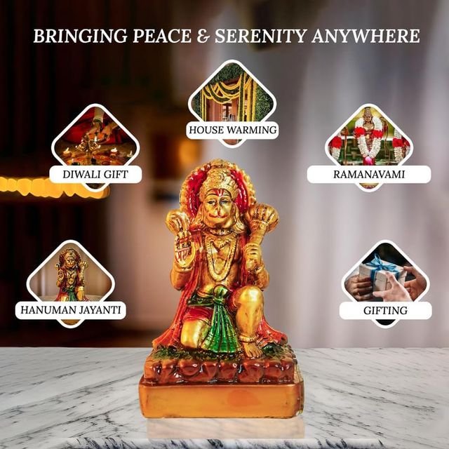 Buy Ekhasa Antique Gold Painted Hanuman Ji Murti 5 Inch Marble Dust