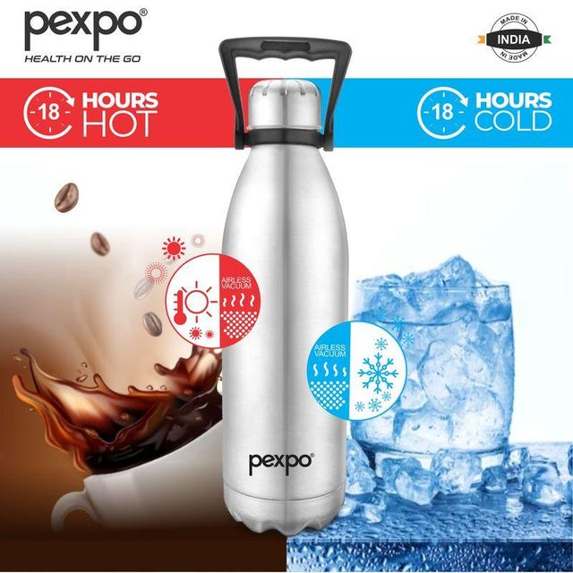 Pexpo 24 Hrs Hot And Cold Water Bottle With Jute-Bag Vacuum Insulated Electro Flask - 1800 ml