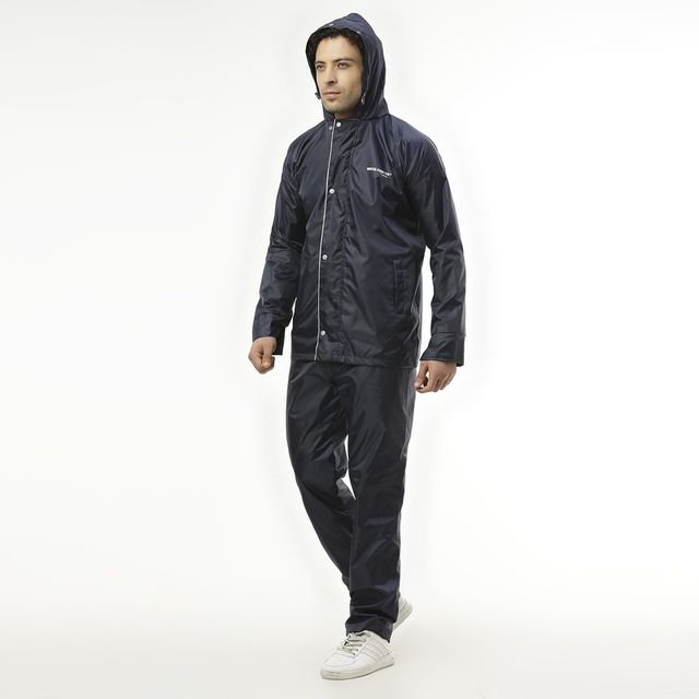 ZEEL Waterfighter Rain Coat for Men with Adjustable Hood along with inner pockets, Navy-Blue XXL
