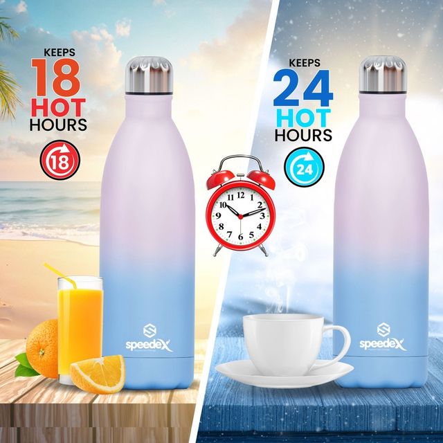 Speedex Milo Vacuum Insulated 24 Hrs Hot & Cold Thermosteel Water Bottle |1000 ml | Dual Pink Blue