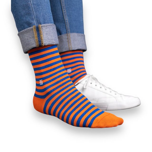 Socksoho Men's Striped Cotton Socks | Orange and Blue - Free Size