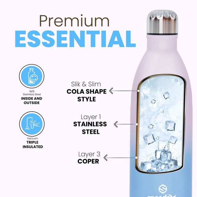 Speedex Milo Vacuum Insulated 24 Hrs Hot & Cold Thermosteel Water Bottle |1000 ml | Dual Pink Blue