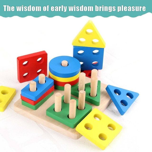 Fablue Wooden Square Shape Sorting And Stacking Blocks - Educational Learning Puzzle Toy For Kids