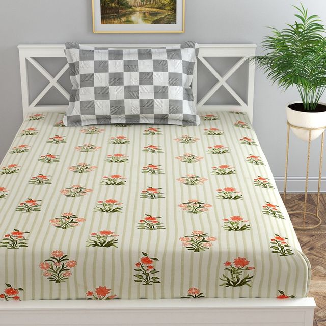 Florida Flyn Bedsheet for Single Size Bed Pillow Covers & Made of Poly-Cotton