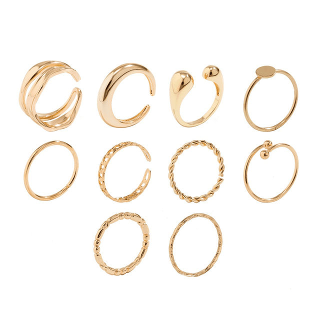 Jewels Galaxy Gold Plated Geometric Twisted Waterdrop Open Ring Set