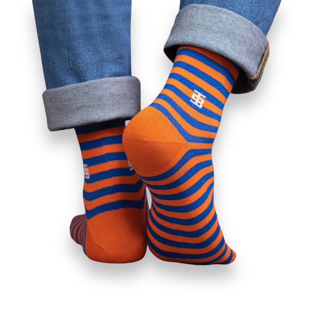 Socksoho Men's Striped Cotton Socks | Orange and Blue - Free Size