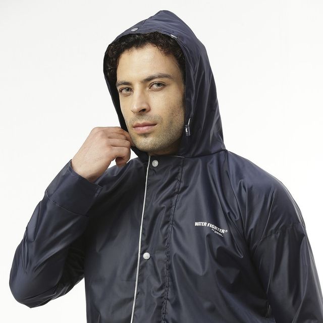 ZEEL Waterfighter Rain Coat for Men with Adjustable Hood along with inner pockets, Navy-Blue XXL