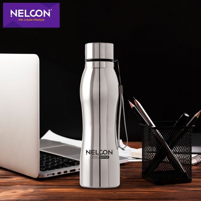 Nelcon Hexa Stainless Steel Water Bottle | 1000 ml | Spill-Proof | Easy To Grip | Fridge-Gym-Car