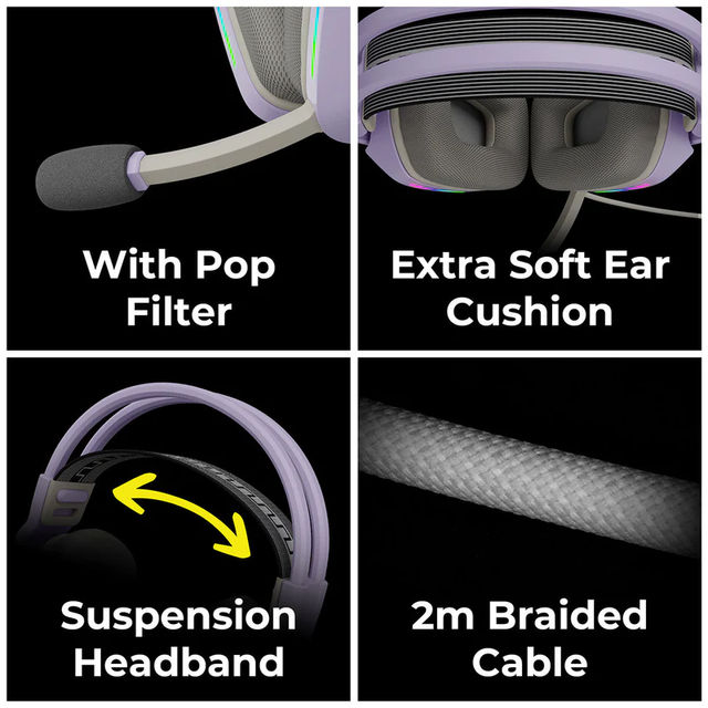 Zebronics Havoc Premium Gaming Over Ear Wired Headphone With Dolby Atmos Subscription (Purple)