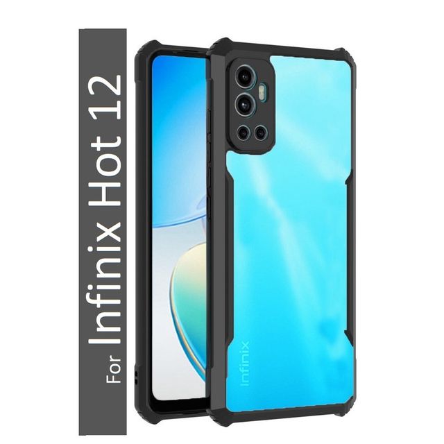 Kwine Case Infinix Hot 12 Back Cover - Black Bordered Transparent Case