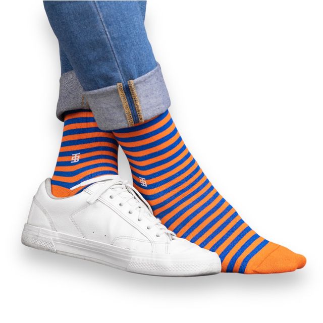 Socksoho Men's Striped Cotton Socks | Orange and Blue - Free Size